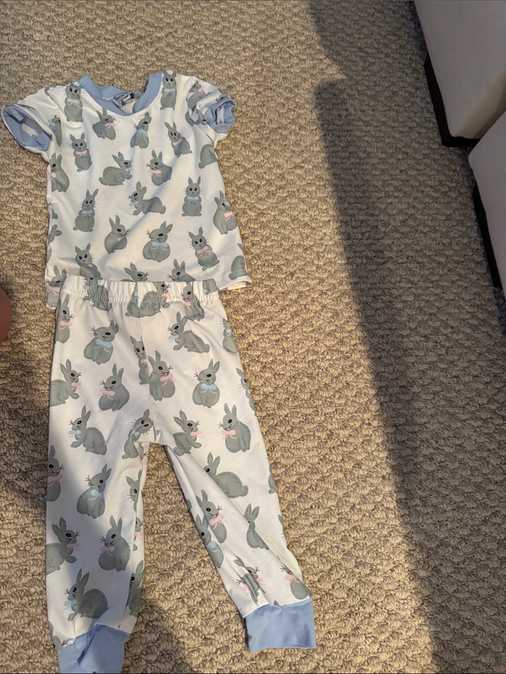 Bunny Print Kids Pajama Set - Light Blue & Gray